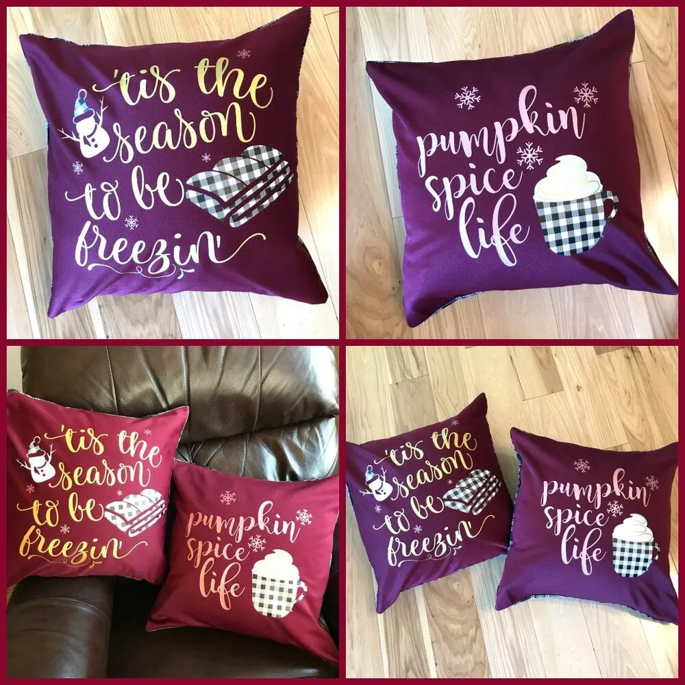 Autumn Winter Pillow Cover, Pumpkin Spice Life Graphic Applique 18 x 18